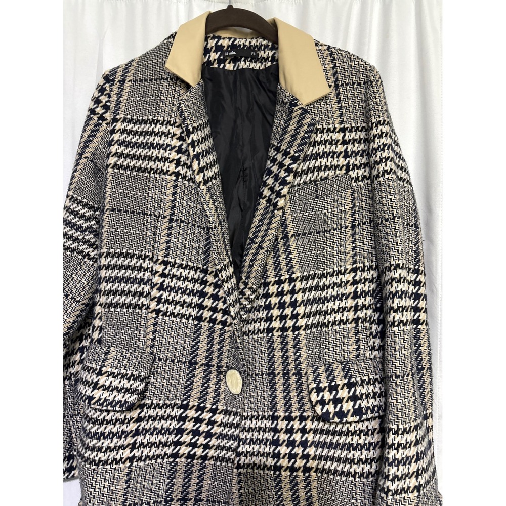 Houndstooth Blazer Tan Collar Single Button Lined Vintage